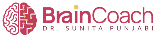 braincoach BrainCoach logo featuring a stylized brain design in pink and gold with circuit-like pathways, followed by 'BrainCoach' in burgundy text and 'Dr. Sunita Punjabi' in gray text below